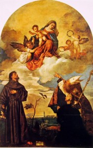 Madonna in gloria con il bambino e i santi Francesco e Alvise e il donatore Luigi Gozzi, cm. 312 x 215, Museo Civico di Ancona. 
